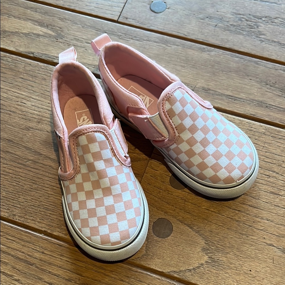Vans Pink and White Checkered Slip-On Sneakers